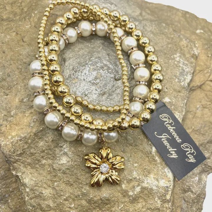 Boho Stacked Bracelet with Flower Charm
