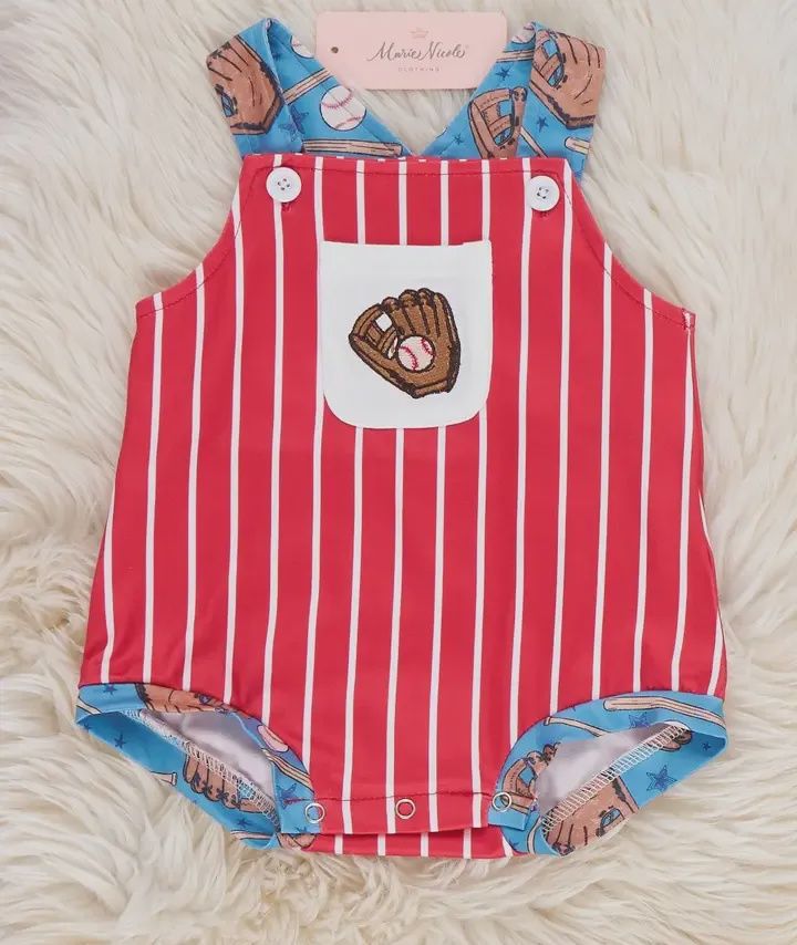Catch the Game Stripe Embroidered Bubble Romper