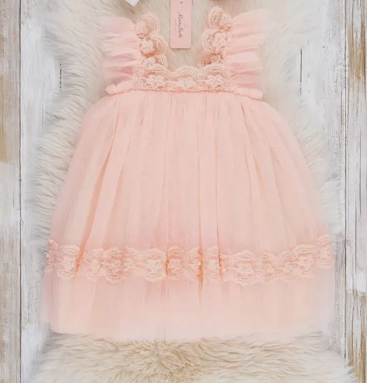 Misty Rose Pearl Tulle Dress