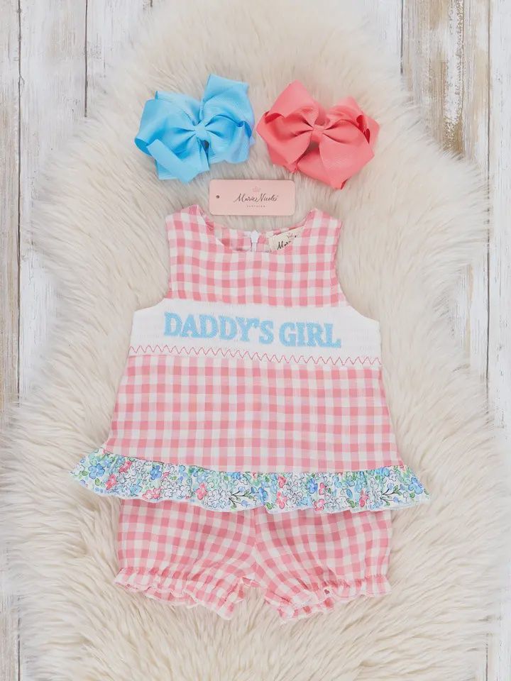 Pink Gingham Daddy's Girl Smocked Bloomers Outfit