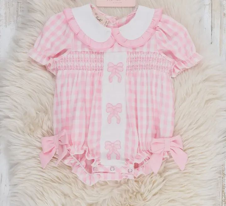 Pretty Bows Gingham Embroidered Romper
