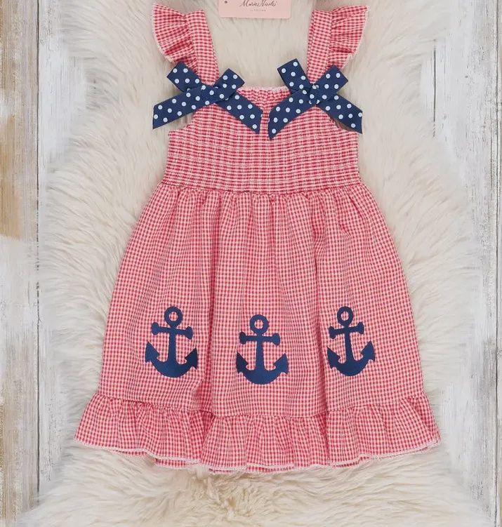 Sailor Girl Smocked Ruffle Dress