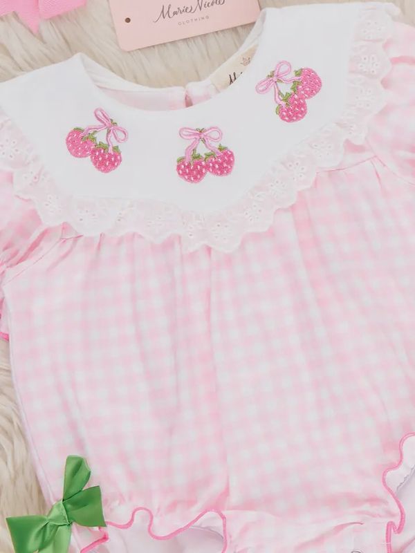 Sweet Strawberries Embroidered Bubble Romper