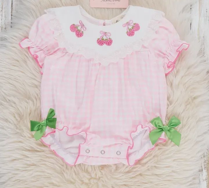 Sweet Strawberries Embroidered Bubble Romper