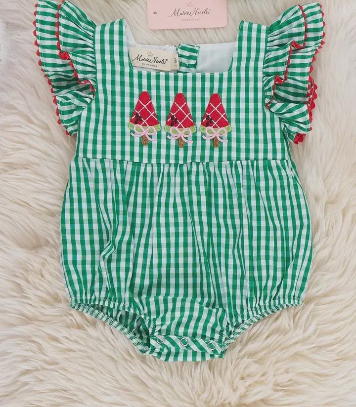 Watermelon Treats Gingham Ruffle Bubble Romper
