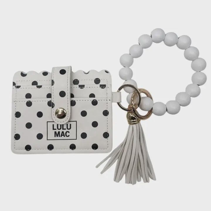 LULUL Mac Beaded Wristlet Id Wallet White/Black Dot
