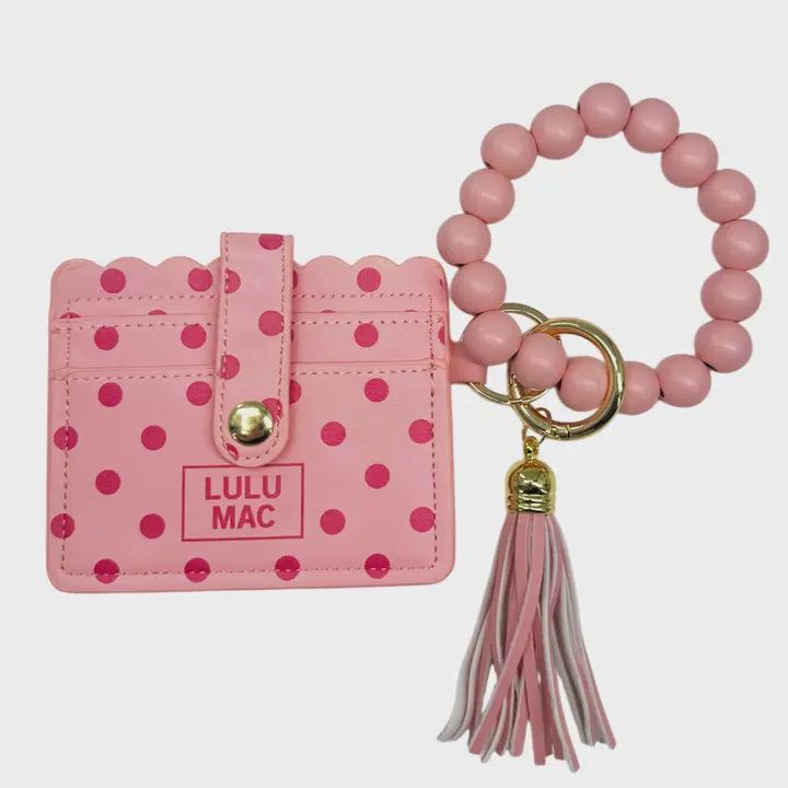 LULU Mac Beaded Wristlet Id Wallet Pink/HotPink Dot