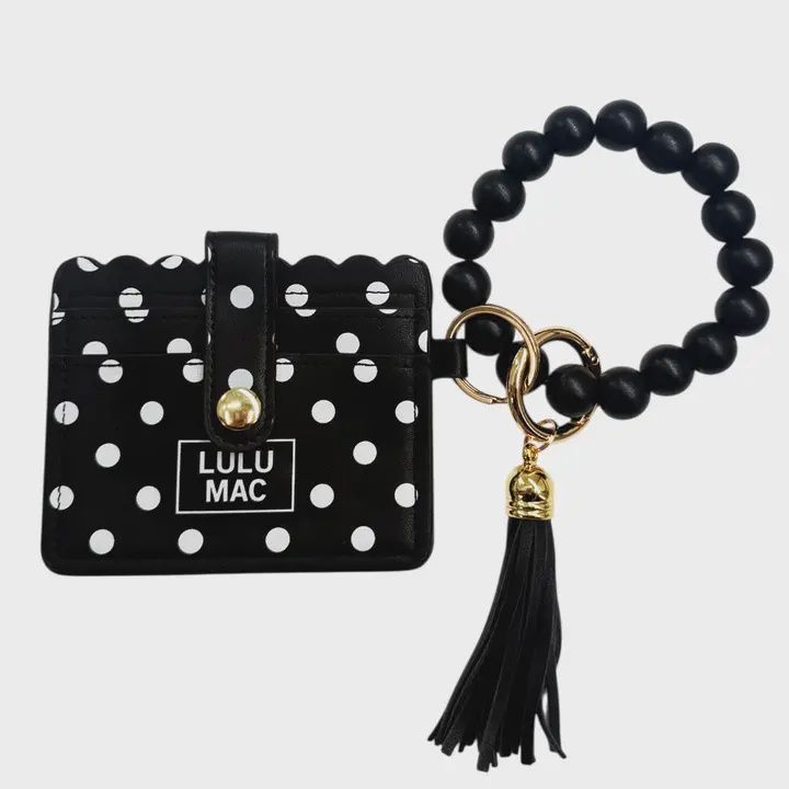 LULU Mac Beaded Wristlet Id Wallet Black/White Dot