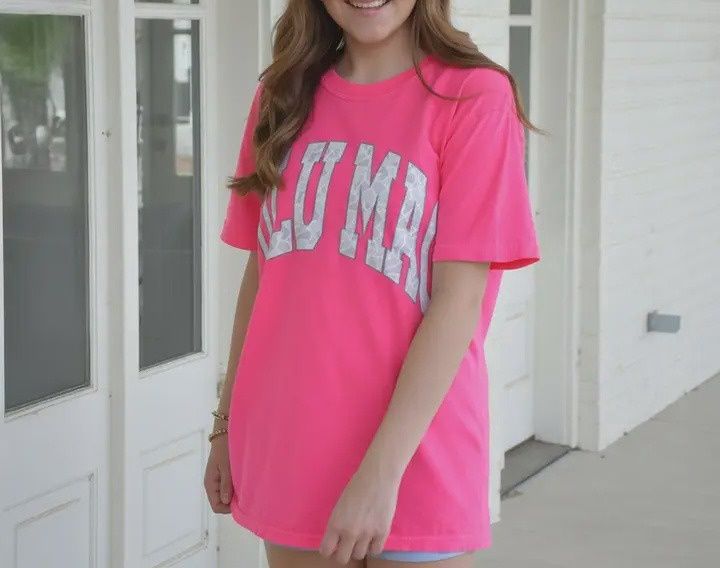 LULU Mac Camo Neon Pink Comfort Colors Tee