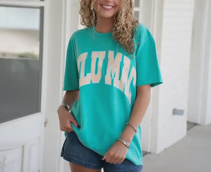 LULU Mac Stripe Cream Sickle Sky/Island Green Comfort Colors Tee