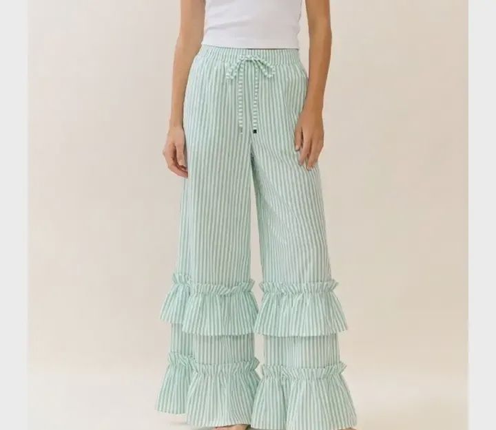 Striped Pull-On Maxi Pants-Mint
