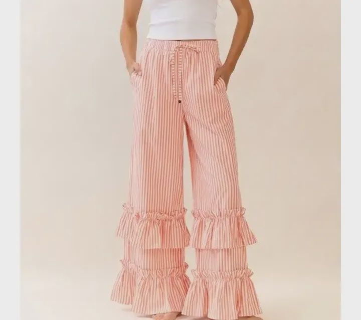 Striped Pull-On Maxi Pants - Coral