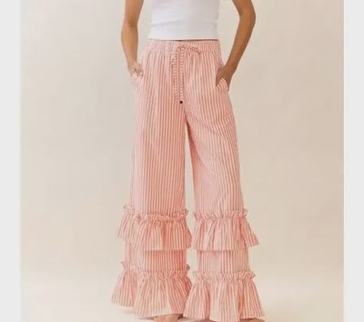 Striped Pull-On Maxi Pants - Coral