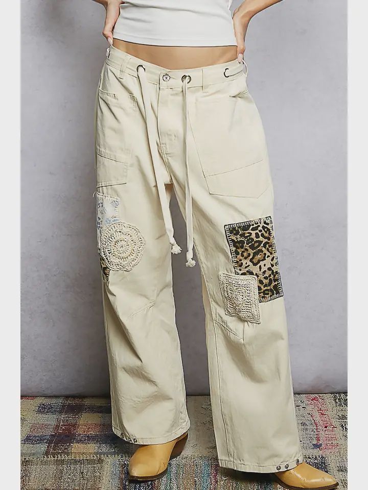 Twill Denim Patchwork Straight Pants
