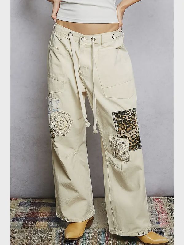Twill Denim Patchwork Straight Pants