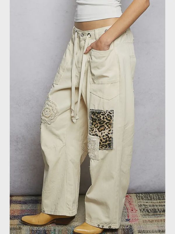 Twill Denim Patchwork Straight Pants