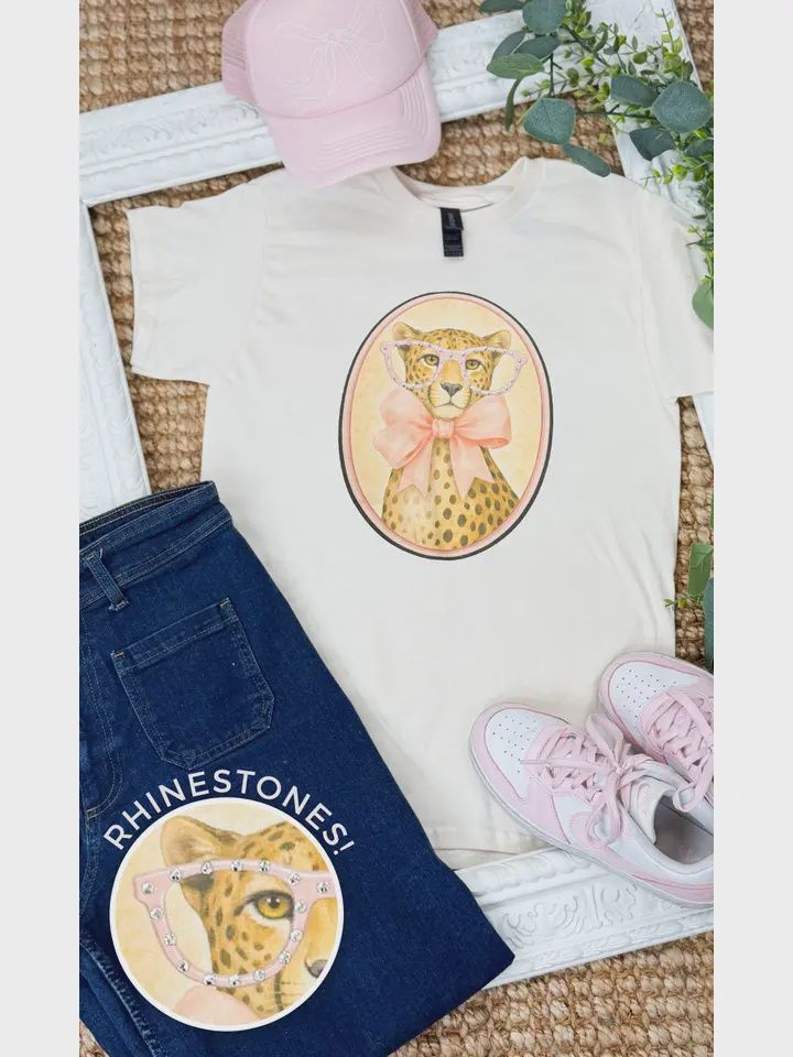 Cheetah with Rhinestone Specs Graphic T-Shirt