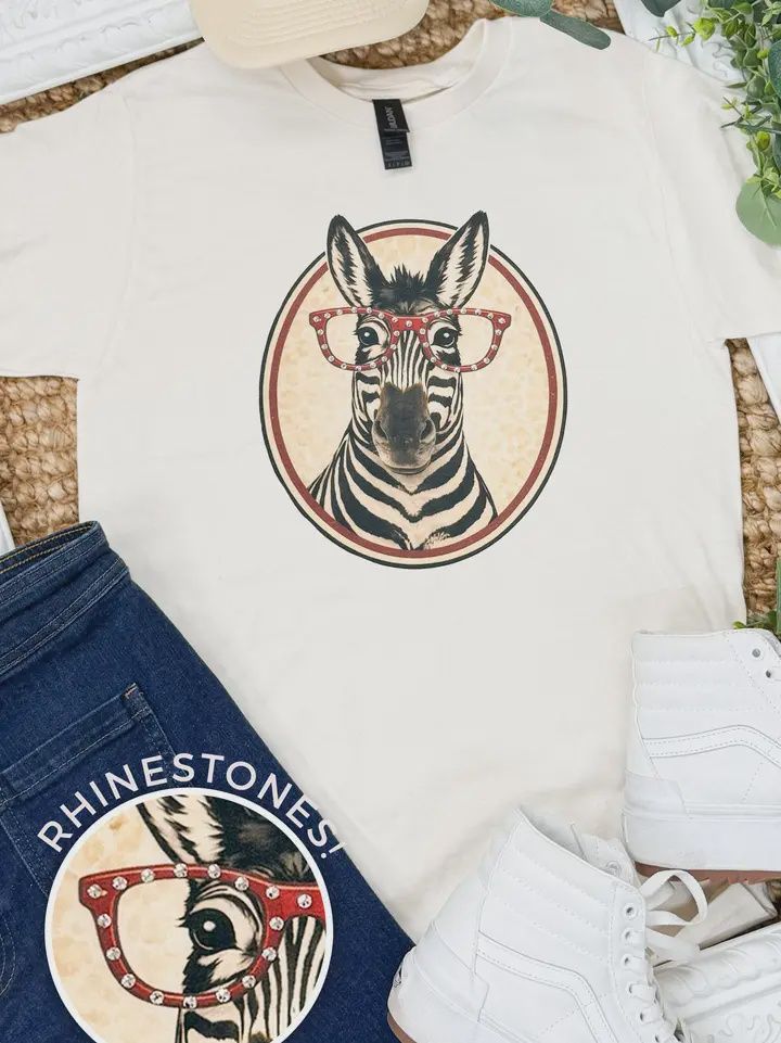 Zebra with Rhinestone Specs Graphic T-Shirt