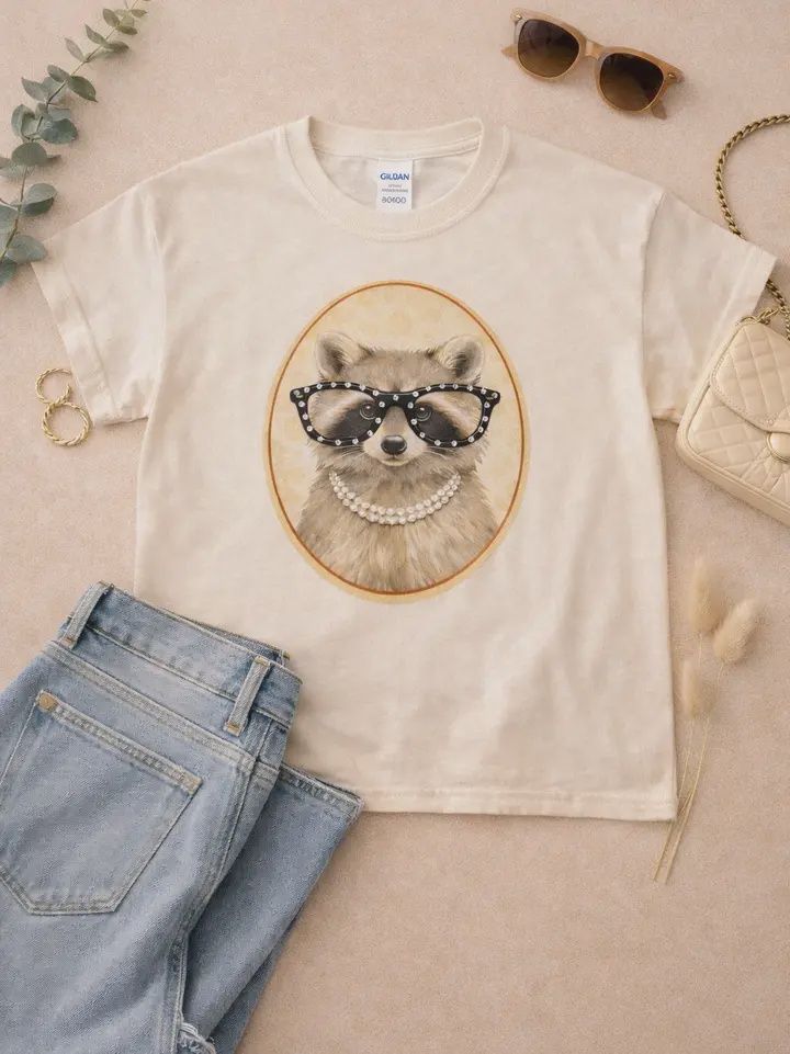 Raccoon with Rhinestone Specs Graphic T-Shirt