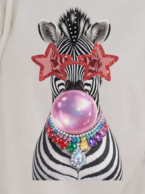 Funky Zebra Cream Kids Graphic Tee w/ Crystals