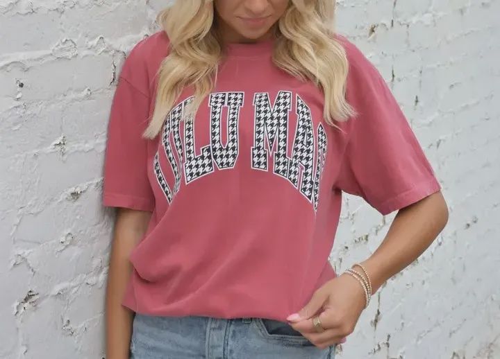 LULU Mac Houndstooth Adult Crimson Comfort Colors Tee