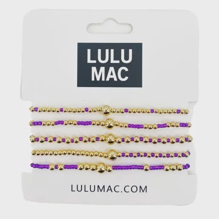 LULU Mac Purple &amp; Gold Beaded Bracelet Set, 5 Pieces