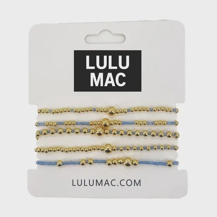 LULU Mac Lt. Blue &amp; Gold Beaded Bracelet Set, 5 Pieces