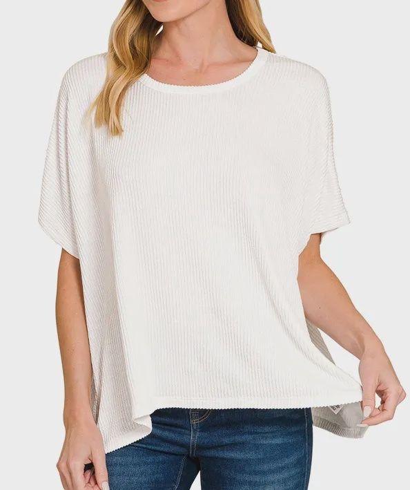 Cord Rib Pin-Striped Oversized Top - White