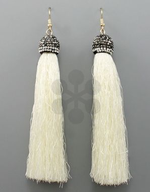 Paved Cap &amp; Tassel Earrings - Ivory