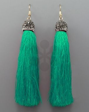 Paved Cap &amp; Tassel Earrings - Teal
