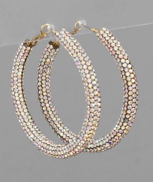 AB Crystals Rhinestone Medium Hoop Earrings