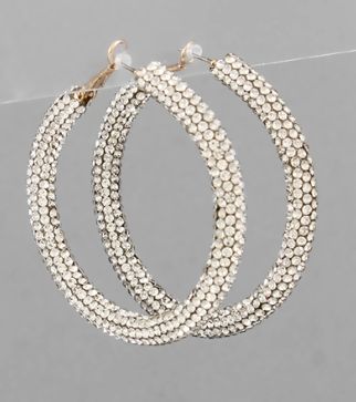Clear Crystals Rhinestone Medium Hoop Earrings