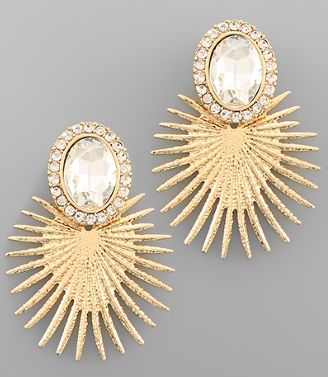Oval Crystal &amp; Fan Leaf Earrings