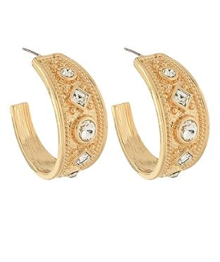 Texture Metal Crystal Hoops