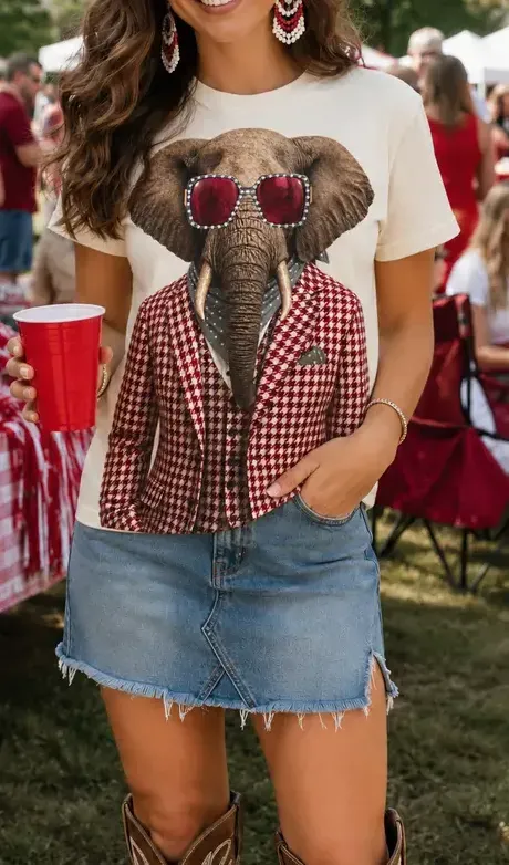 Gameday Elephant Cream Crystal Graphic Tee