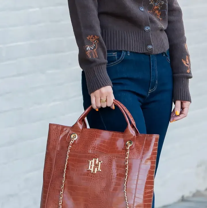 Kinzley Tote Saddle Embossed Crocodile