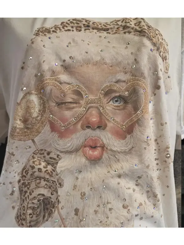 Cheetah Santa Heart Glasses Tee