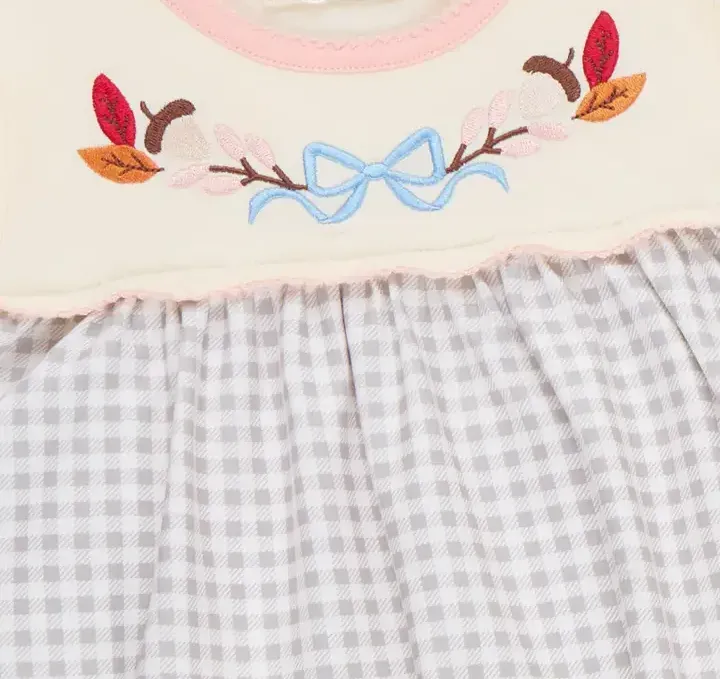 Autumn Acorns Bows Embroidered Plaid Bell-Bottom Outfit