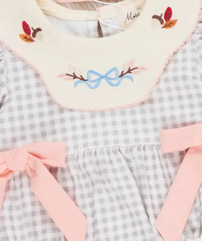 Autumn Acorns Bows Embroidered Plaid Bubble Romper