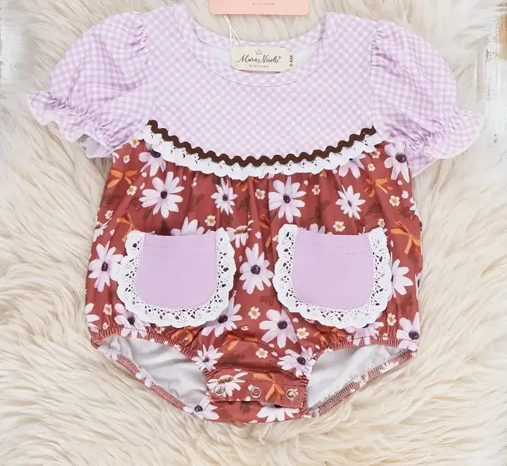 Soft Daisy Floral Pocket Bubble Romper