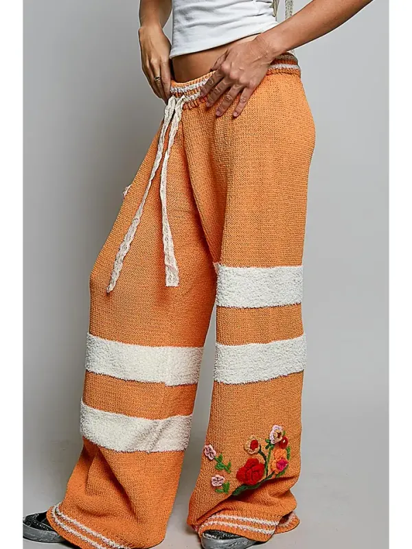 Striped Pattern 3D Embroidered Chenille Sweater Pants
