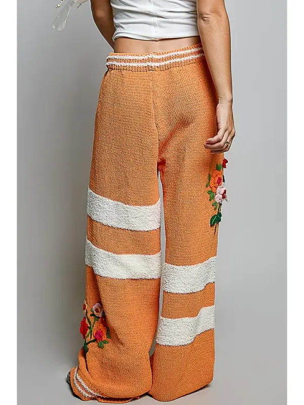 Striped Pattern 3D Embroidered Chenille Sweater Pants