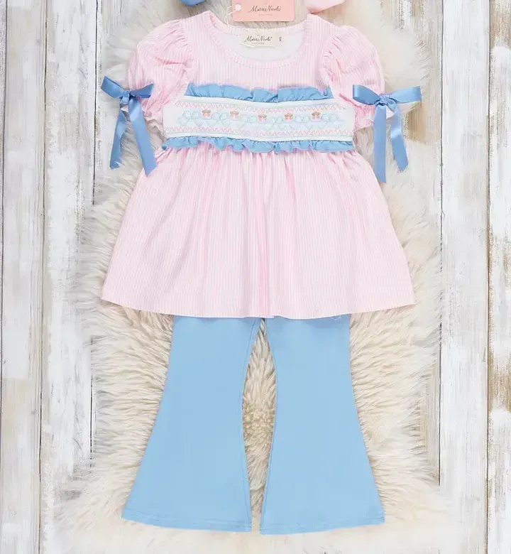 Dainty Bow Smocked Bell Bottom Outfit