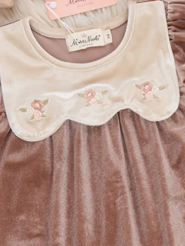 Vintage Embroidered Collar Ruffle Dress