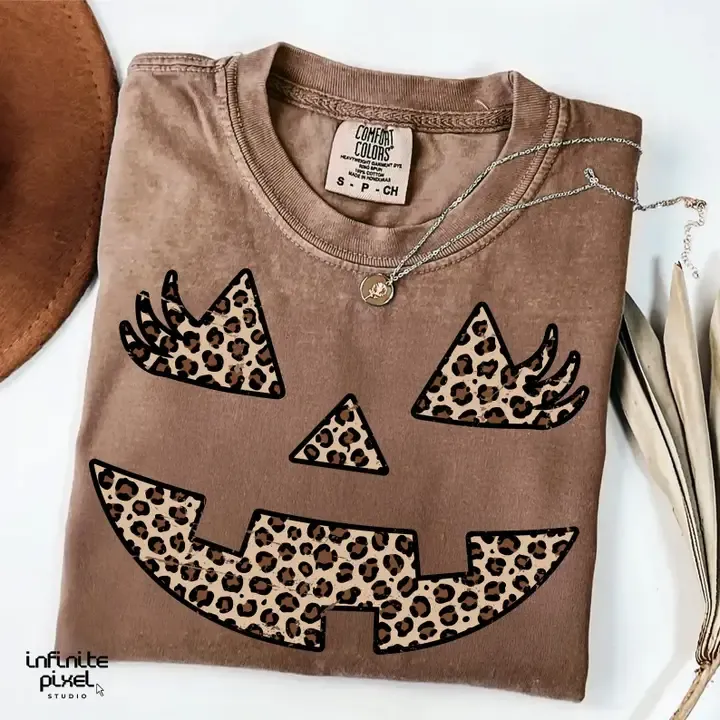 Leopard Pumpkin Face Graphic Tee