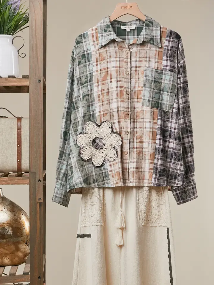 Vintage Patchwork Plaid Shirt Jacket