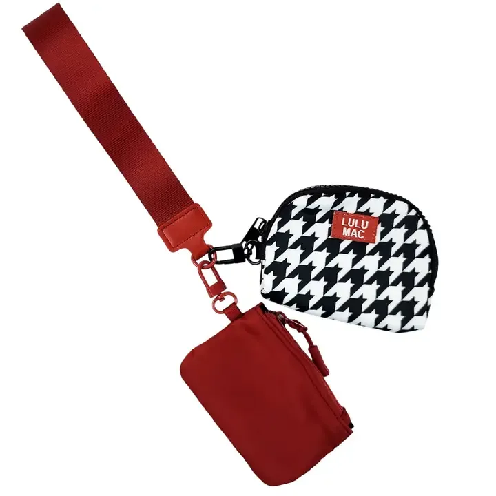 LULU Mac Crimson/Houndstooth Double Pouch Wristlets