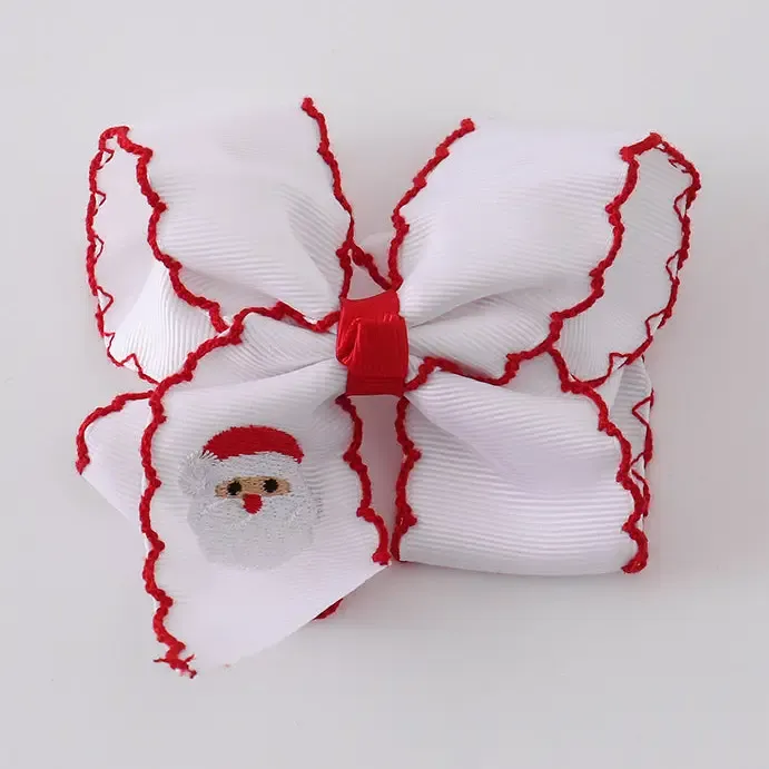 Santa Embroidery Hair Bow