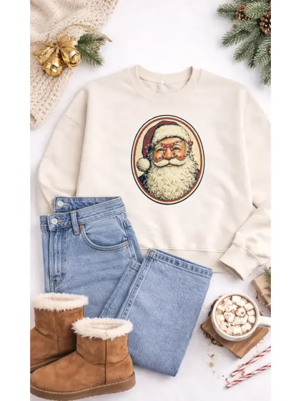 Santa with Rhinestone Specs Graphic Sweatshirt
