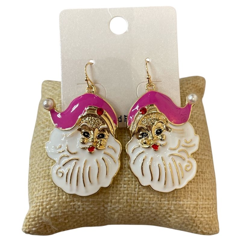Pink Hat Santa Earrings